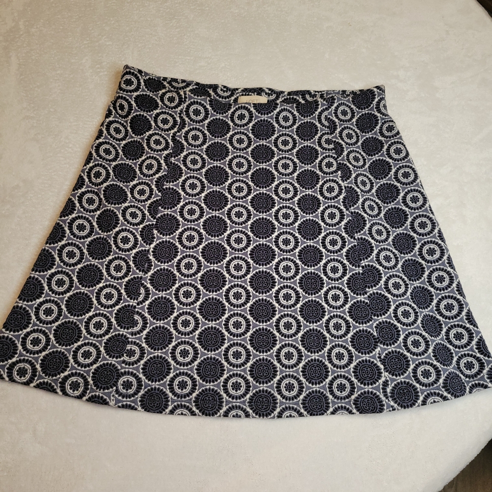 LOFT Navy and White A-Line Skirt